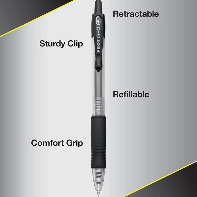 Pilot G2 Premium Refillable and Retractable Rolling Ball Gel Pens, Ultra Fine Point, Gel Ink Pens, 0.38mm, Black Ink, 4-Pack