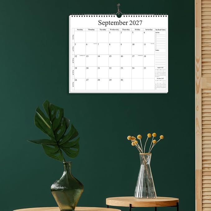 2026-2027 Calendar - Wall Calendar 2026-2027 from July 2026 - December 2027, 18 Months Calendar with Premium Paper, Twin-Wire Binding & Hanging Hook, 12" x 14.5", Black