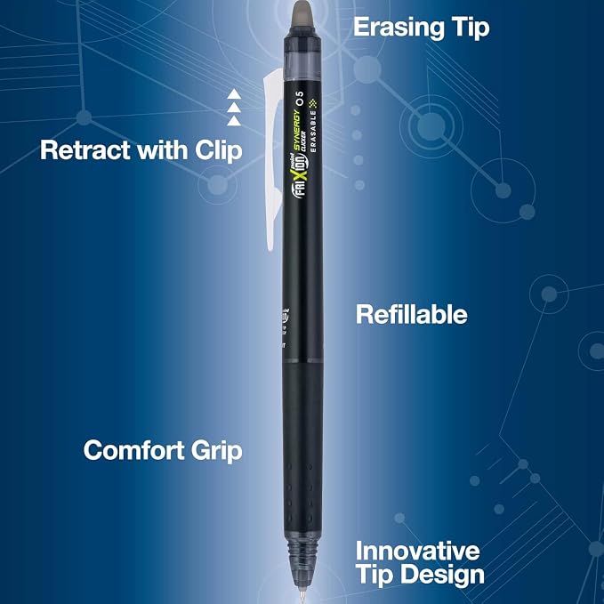 Pilot G2 + FriXion Synergy Companion Pack, 0.5mm Extra Fine Point, Black Ink, Premium Gel Roller 6 Pack - for School, Office and Business Use
