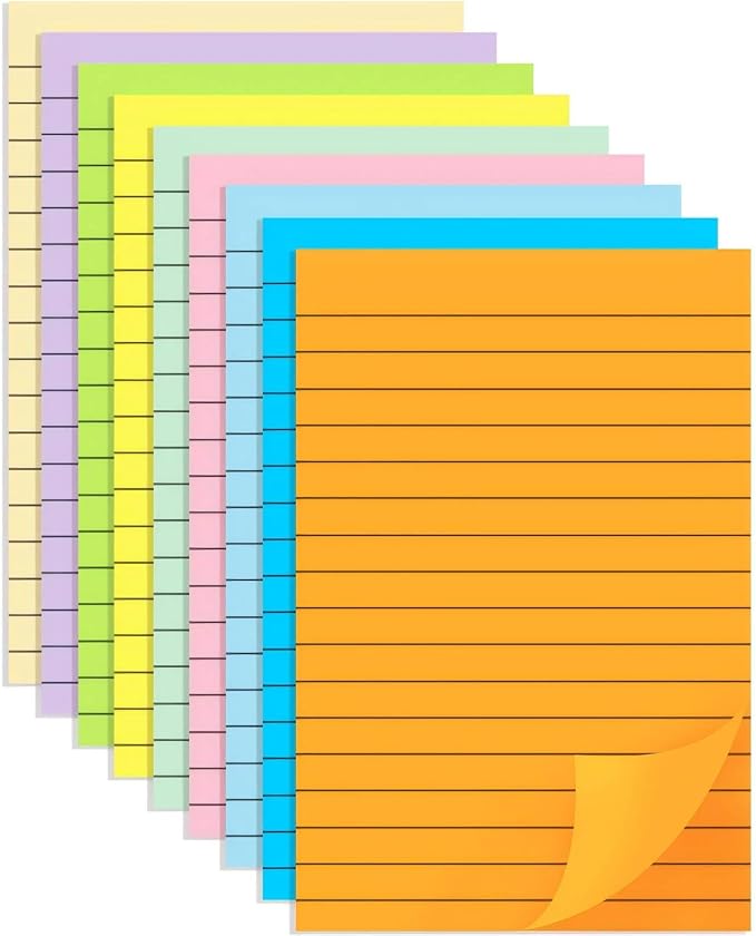 (9 Pack) BOKUGE Lined Sticky Notes 4x6 in, Strong Adhesive Self Stick Note Pads, Sticky Notes with Lines, 9 Colorful Options, Perfect for Office, Classroom, Task Reminders, Smooth Writing
