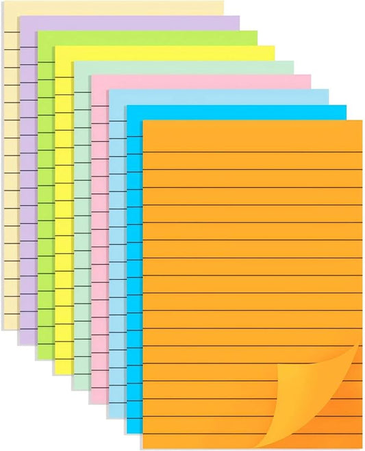 (9 Pack) BOKUGE Lined Sticky Notes 4x6 in, Strong Adhesive Self Stick Note Pads, Sticky Notes with Lines, 9 Colorful Options, Perfect for Office, Classroom, Task Reminders, Smooth Writing