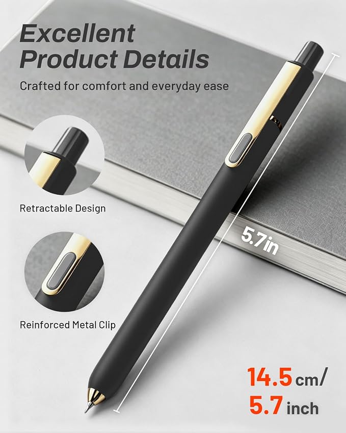 SUNEE Gel Pens, 6 Pack 0.5mm Pens Fine Point Smooth Writing Pens with Quick-Dry Black Ink, Cute Aesthetic School Office Note-Taking Pens for Journaling - Black