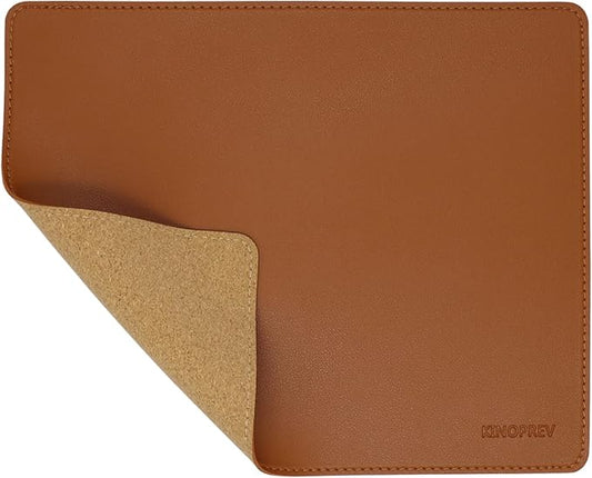 Leather Mouse Pad - Wood Mouse Pads with Stitched Edge,PU Non-Slip Mouse Mat,Double Side Mousepad,Waterproof Gaming Mouse Pad for Desk,Laptop,Office & Home,10.2" x 8.3",1 Pack (Brown)