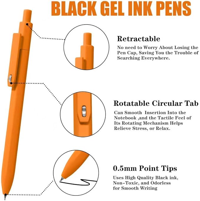 Vitoler Black Ink Gel Pens, 8pcs 0.5mm Smooth Writing Pens with Fidget | For Women, For Teachers, For Nurses, Quick dry, Liquid Ink, For Badge, Felt Tip, Medium Point, For Journaling, Cute