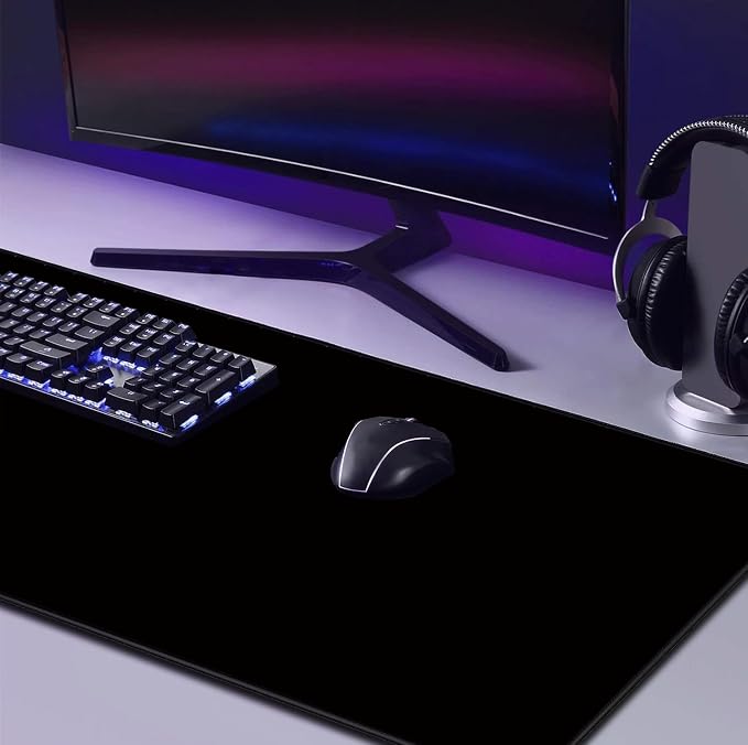 Large Black Computer Mouse Pad, Office Non Slip Gaming Desktop Keyboard Pad | Large Extended Mouse Pad; Full Desk Coverage; Waterproof Coating; Stable Anti-Slide Base For Gaming, Office, Study Daily Use
