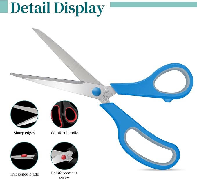 9 Packs 8" Sewing Craft Scissors Bulk,Multipurpose Heavy Duty Sharp Paper Scissors,All Purpose Stainless Steel Scissors for Home Office Student Teacher Supplies