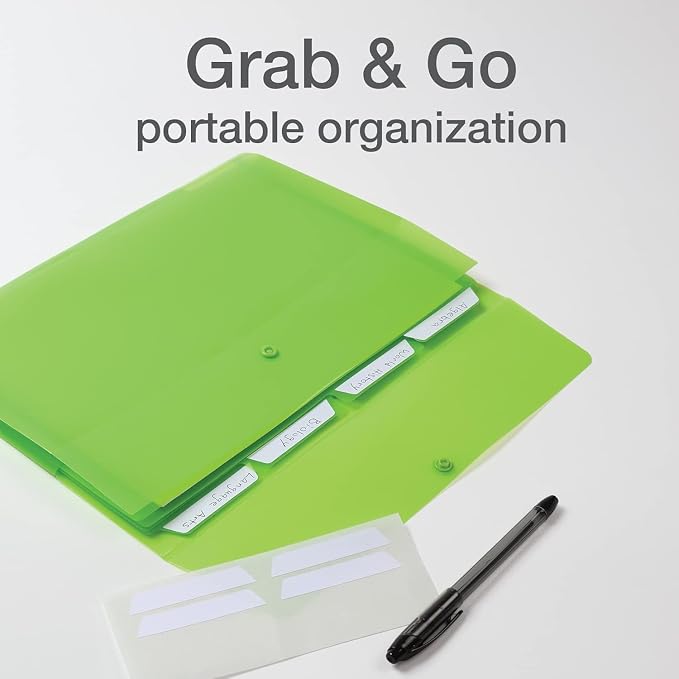 Oxford Plastic Expanding Files, 8 Pack of 5 Pocket File Organizers with 4 Tabs and Snap Closure, Letter Size Paper, 2 Black, 3 Blue, 3 Green (52005)
