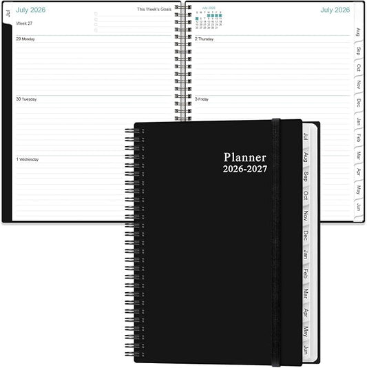 2026-2027 Planner - Planner 2026-2027 from July 2026 - June 2027, Weekly & Monthly Planner Spiral Bound with 12 Monthly Tabs, Inner Pocket, 6.4" x 8.5", Black-E