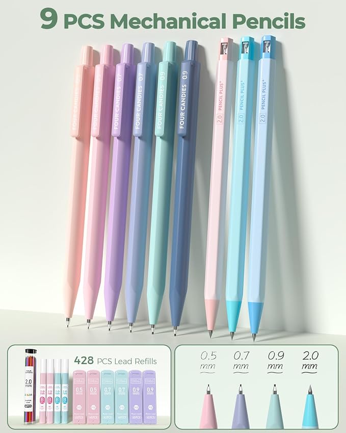 Four Candies 56 PCS School Supplies with Pencil Case, 6 Multicolor Pens, 12 Pastel Highlighters, 5 Gel Pens, 9 Mechanical Pencils for Student Back to School Stationery Set College Essentials (Green)