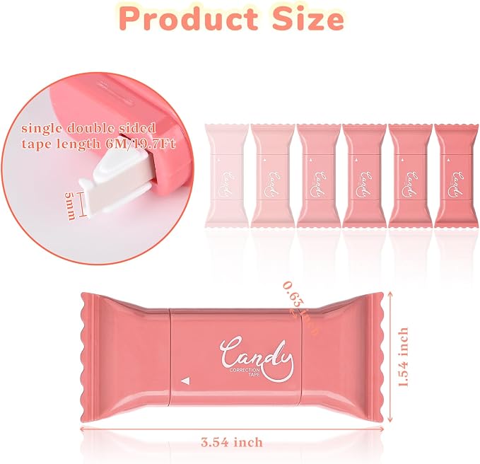 Temiary 6 Pcs Cute White Correction Tapes for Instant Corrections, Pink
