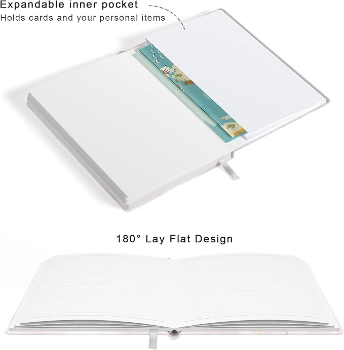 Lined Journal Notebook, Pink Marble Hardcover, Medium 5.7 x 8.4 in, 160 Pages Thick Paper, Cute Aesthetic A5 College Ruled Notebook for Journaling Writing Work Office School Women Girls