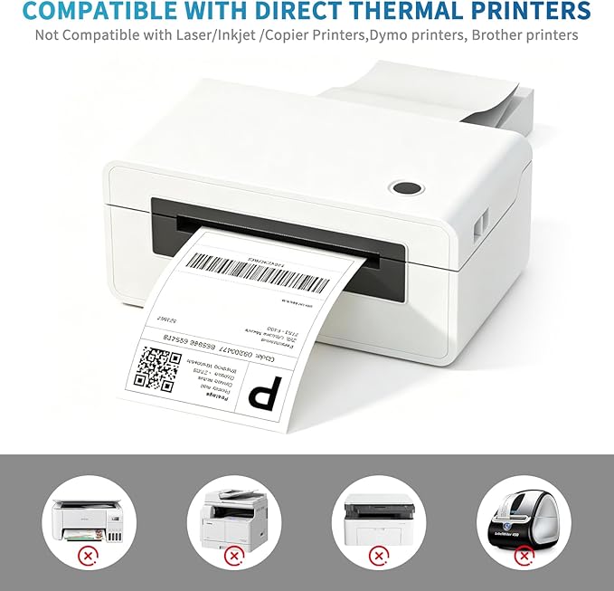 9527 Product 4 x 6 Thermal Labels - Pack of 100 Fanfold Labels for Direct Thermal Printer, White Perforated Shipping Label,100 Label per Stack,1 Stack