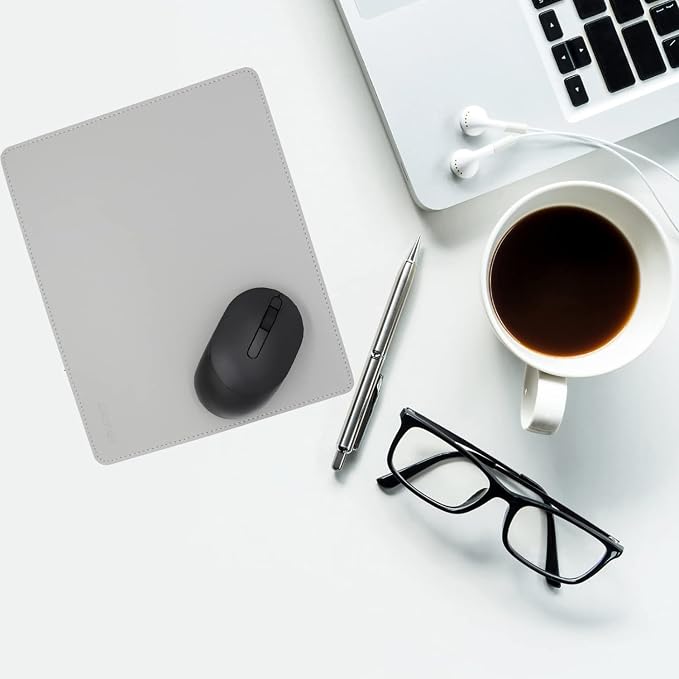 Leather Mouse Pad - Wood Mouse Pads with Stitched Edge,PU Non-Slip Mouse Mat,Double Side Mousepad,Waterproof Gaming Mouse Pad for Desk,Laptop,Office & Home,10.2" x 8.3",1 Pack (Light Gray)