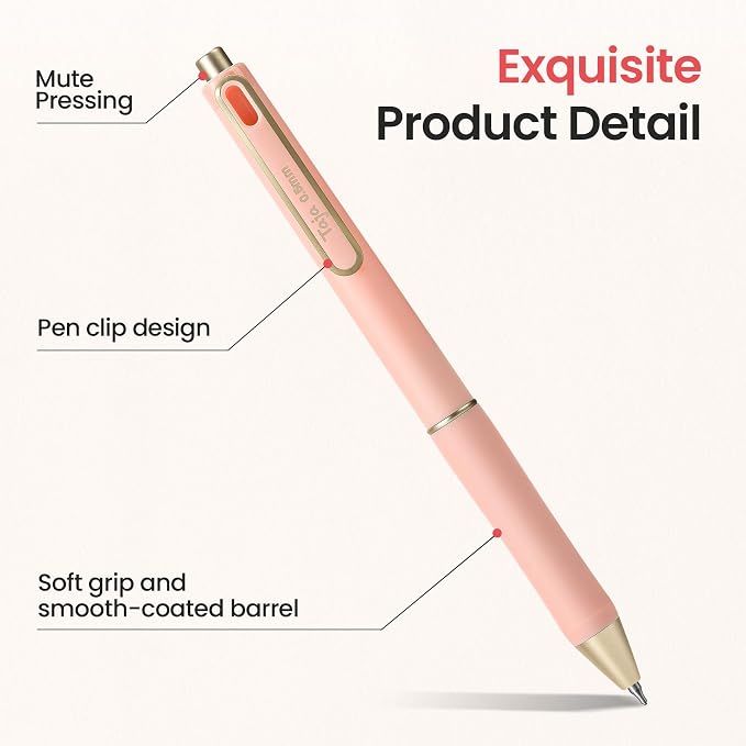 Taja Gel Pens, 6 Pcs Quick Dry Black Gel Ink Pens, 0.5mm Fine Point Smooth Writing Pens for Journaling and Note Taking, Cute Aesthetic Pens for Women & Men-Pink