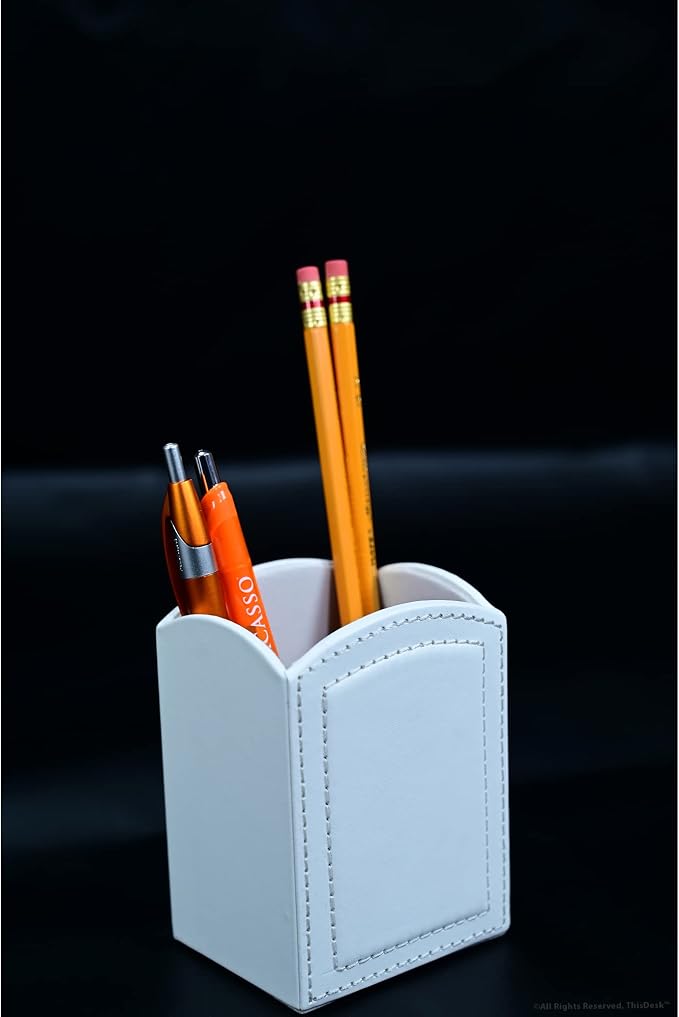 This Desk by Dacasso PU Leather Desk Set - Luxury Leather Desk Pad & Desk Organization Essentials - Office Organization & Executive Office Desk Decor - (White,5 Piece)