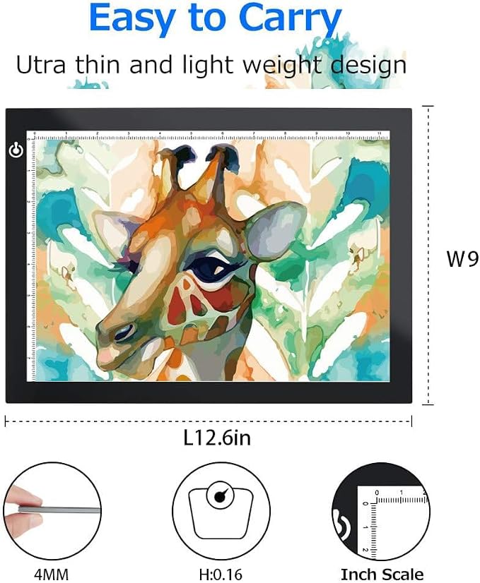 Black A4 Dimmable LED Artcraft Light Box Tracer Slim Light Pad Portable Tablet, USB Power Cable Copy Drawing Board Tracing Table for Artists Designing, Animation, Sketching, Stenciling X-ray Viewing
