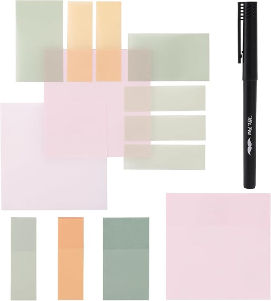 Mr. Pen- Transparent Sticky Notes Set, 200 Sheets | Transparent Sticky Notes and Planner Tabs with Black Fineliner Pen for Bible Study, Office, School, Planning