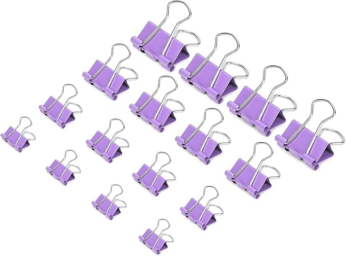 130 Pack Macaron Purple Binder Clips Assorted Sizes, Large Medium Small Mini 4 Sizes Mix, Paper Clamps Metal Paper Clips Set for Office School Home Business Supplies