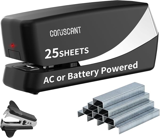 Coruscant Electric Stapler, Automatic Stapler, Heavy Duty，25 Sheet, Store 210 Staples，Including 2000 Staples,and 1 Staple Remover, Electric Desktop AC or Battery Powered for Home/Office Use