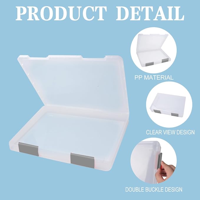 12 Pcs Clear A4 A5 File Box Document Plastic Storage Box with 48 Labels File Holder Organizer Paper Plastic Case Magazine Protector with Buckle Office School Supplies(Grey)
