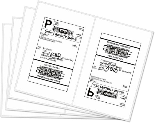 MFLABEL Half Sheet Shipping Labels 2-UP (200 Labels, 8.5"x5.5") - Round Corner Laser/Inkjet Labels for FedEx, UPS, Amazon FBA Strong Adhesion Corrugated Box Labels