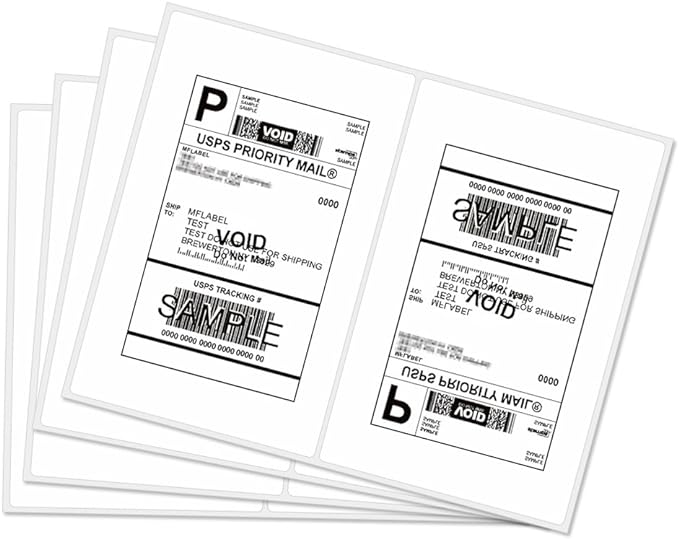 MFLABEL Half Sheet Shipping Labels 2-UP (100 Labels, 8.5"x5.5") - Round Corner Laser/Inkjet Labels for FedEx, UPS, Amazon FBA Strong Adhesion Corrugated Box Labels