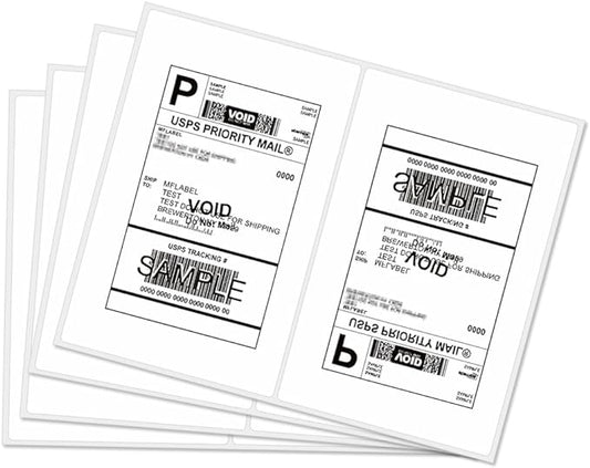 MFLABEL Half Sheet Shipping Labels 2-UP (100 Labels, 8.5"x5.5") - Round Corner Laser/Inkjet Labels for FedEx, UPS, Amazon FBA Strong Adhesion Corrugated Box Labels