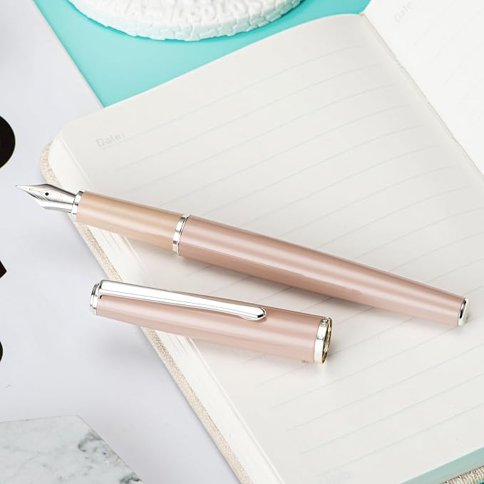 Hongdian 920S Fountain Pen Pink Meta, Steel Fine Point Classic Pen with Ink Converter