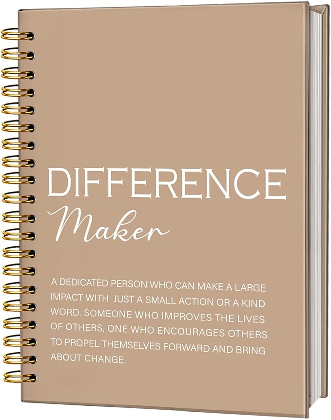 Difference Maker Gift, Difference Maker Definition Spiral Notebook Journal, Motivational Notebooks, Thank You Gifts for Women Men Teacher Coworkers, Hardcover Spiral Notebook 5.5x8.3(Brown)