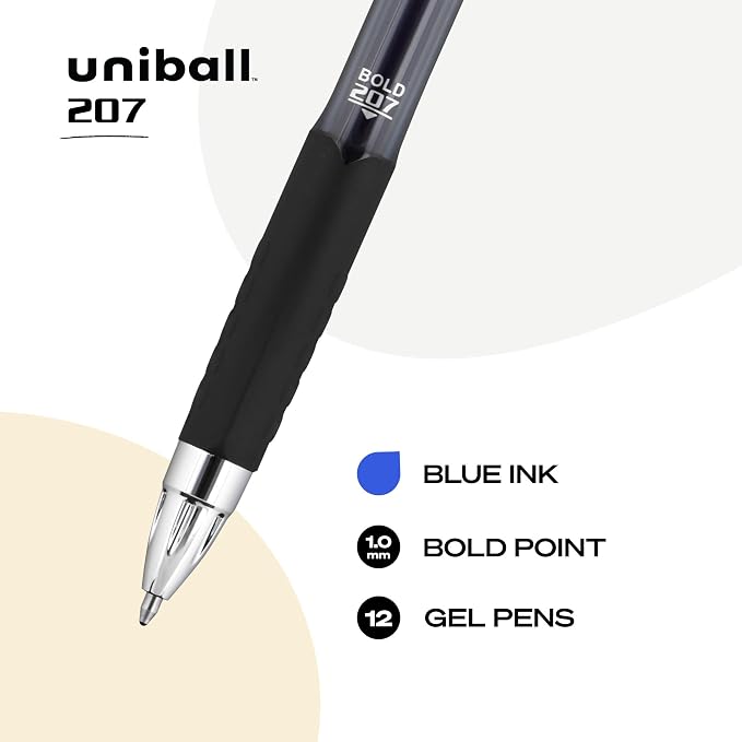uniball 207 Retractable Gel Pens, Bold Point (1.0mm), Blue (Pack of 144)
