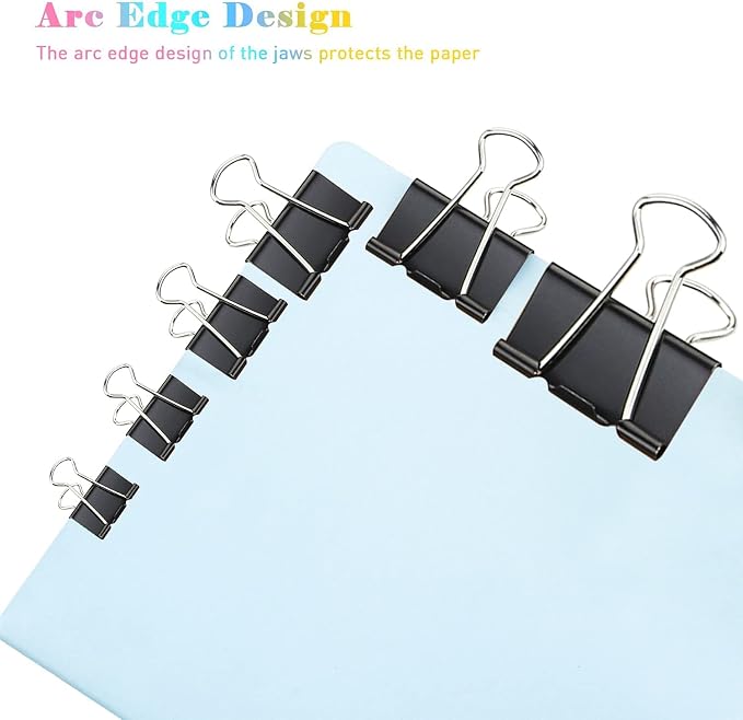Binder Clips, 144 Pack, 1 Inch, Standard 25mm, Black, Capacity 0.47 Inch, Metal Paper Clips, Fold Clamp, Office Clips, School & Home Use