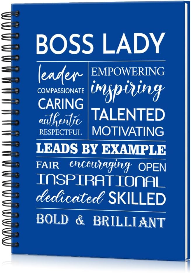 Boss Lady 160 Blank Pages Dark Blue Hardcover Spiral Notebook, New Business Owner Gifts Women Boss Gifts for Boss Female, Appreciation Gifts for Women Entrepreneur, Boss Day Women's Day Gifts