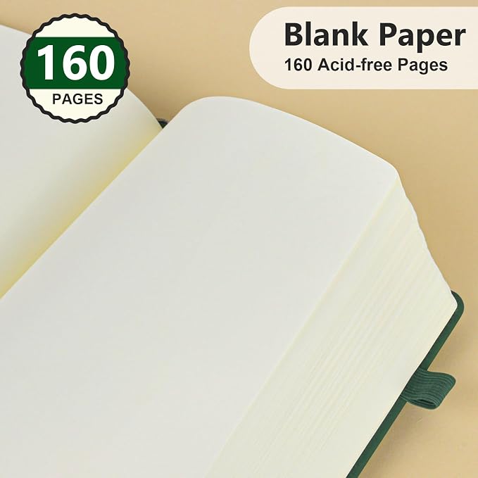 PERCUN Blank Journal Notebook, A5 Hardcover Sketchbook, 140 Pages 5.9"×8.5" | Leather Unlined Notebook for Drawing & Writing, Travel Diary, Art Journal for Men Women, School & Work