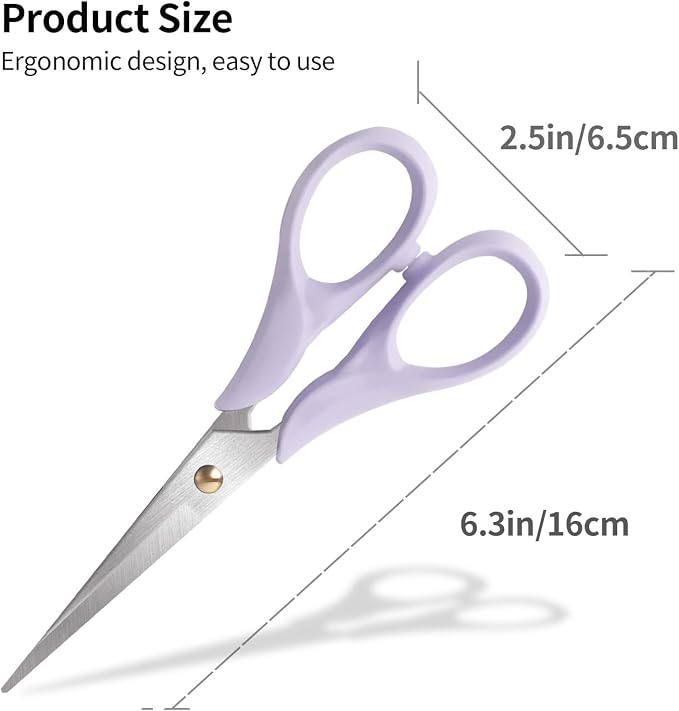 Aesthetic Purple Acrylic Scissors, 6.3" Craft Shears with Sharp Stainless Steel Blades for Home Office & School, Cute Stationery Tools for Bullet Journaling, Scrapbooking & Gift Wrapping