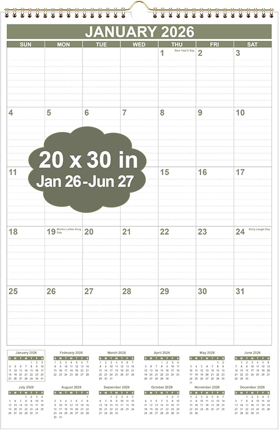 2026-2027 Wall Calendar - Large Calendar 2026-2027 from July 2026 - June 2027, 18 Months Calendar/Planner with Thick Paper, 20" x 30", Vertical, Cyan
