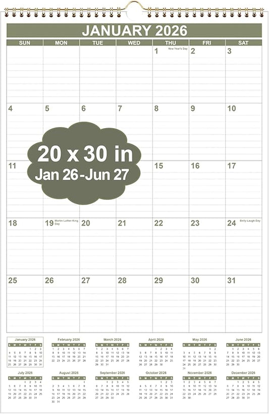 2026-2027 Wall Calendar - Large Calendar 2026-2027 from July 2026 - June 2027, 18 Months Calendar/Planner with Thick Paper, 20" x 30", Vertical, Cyan