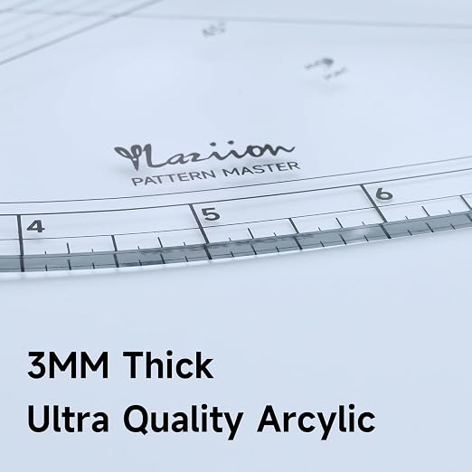 YLaziion 16" Imperial Acrylic Pattern Master Ruler French Curve Sewing Tool | Multi-Purpose, 3mmNon-Yellowing Acrylic, 45°& 60° Angle Lines, 1/16" Scale, Hip Curve, Vary Form Curve, Seam Allowance Guide