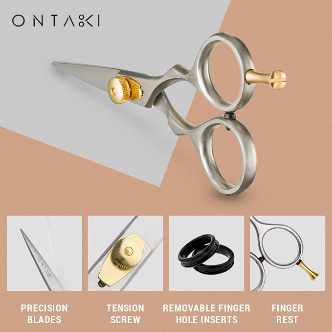 Ontaki Beard & Mustache Scissors for Men - 5.5" Japanese Steel, Silver | Precision Sharp Blades, Ergonomic Finger Rest & Adjustable Tension Screw for Perfect Trimming - Beard Grooming Scissors