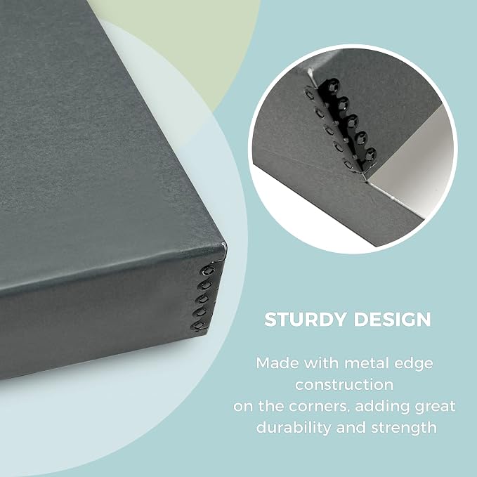 Golden State Art, Archival Storage Box, Gray, 8.75x10.75x3 Inch, Pack of 2 | Acid-Free Museum Box with Metal Edge Corner, for Storing Artwork Photos Documents Prints Arts And Crafts