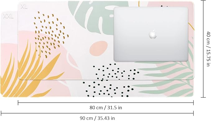 iCasso Desk Pad,Extended Gaming Mouse Pad (35.4x15.7 in), Large Non-Slip Rubber Base Mousepad with Stitched Edges, Waterproof Keyboard Mouse Mat Desk Pad for Work, Office, Home (Morandi)