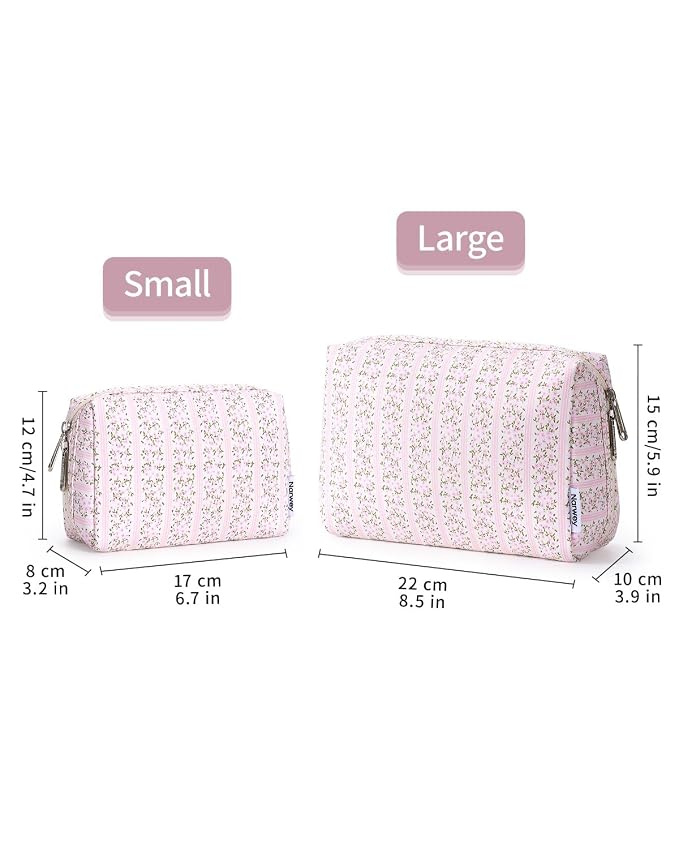Narwey Cute Floral Makeup Bag Travel Cosmetic Bag Organizer Toiletry Bag Make Up Bags with Compartments for Women Girls (Pink Flower Buds, Large)