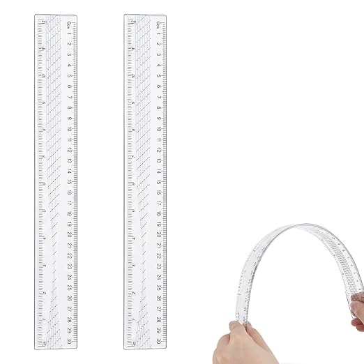 Grevosea 2 PCS Flexible Ruler, 12 Inch Clear Plastic Ruler Soft Bendable Rulers with Centimeters and Inches for Kids and Adults School Classroom Office Supplies (Style B)