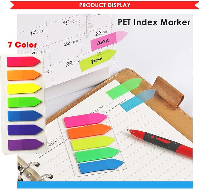 Sticky Notes Flags 1120 Pcs, 7 Color Index Tabs Index Flag Bright Colors Page Index Stickers Translucent Page Makers for Page Bookmarks (Arrows)