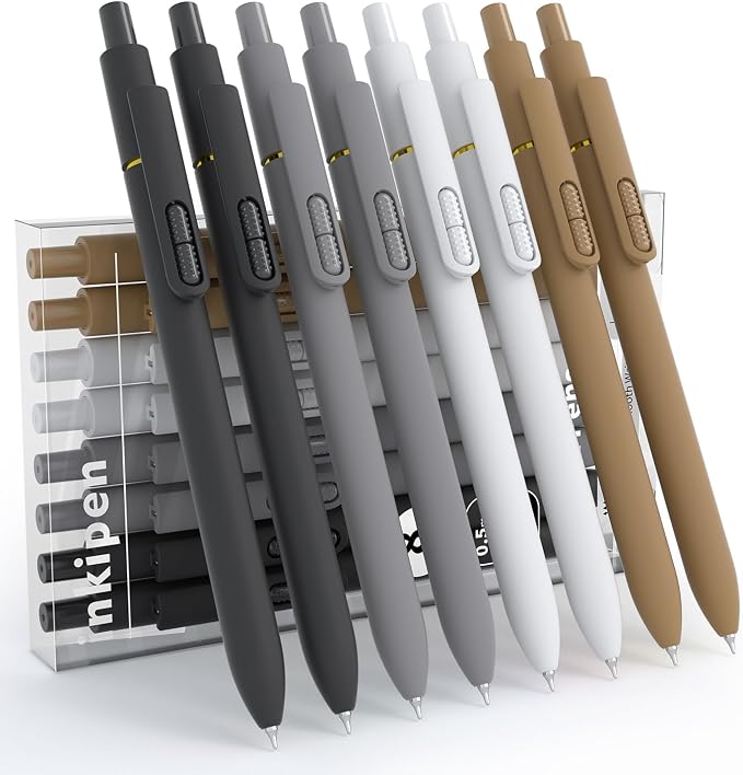 inkipen- 8 Pack Pens, Gel pens Black Ink, Fine Point(0.5mm),Quick-Drying Smooth Writing,School and Office Supplies(black white)