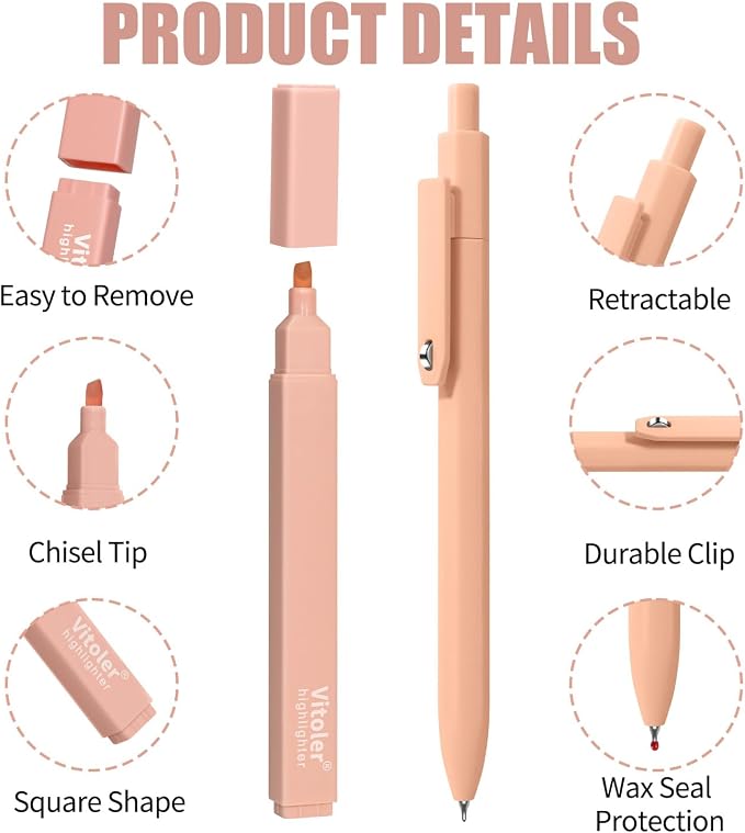 Piochoo Aesthetic Highlighters and Gel Pens, 12 Pack, Assorted Colors Cute Highlighter,0.5mm Black Ink Pens for Journaling Planner Notes Supplies