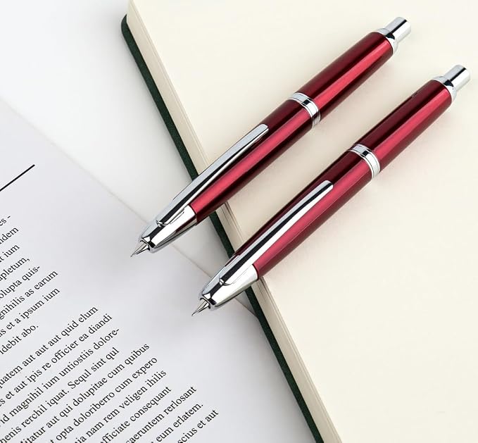 JINHAO 10 Press Fountain Pen, Retractable Metal Pen with Ink Converter (EF Nib 0.38mm, Red)