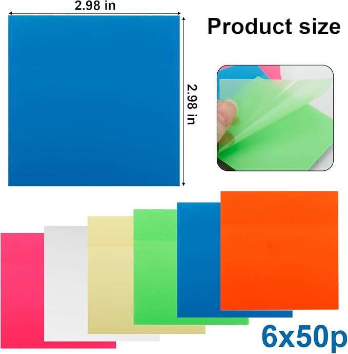 300 Sheets Clear Transparent Sticky Notes, Colorful Waterproof Notepad, Translucent Adhesive Memo Pads for Annotating Books, School & Office Supplies