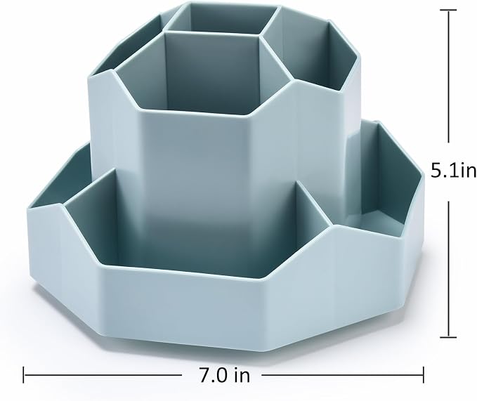 Pencil Pen Holder for Desk, 9 Slots 360 Degree Rotating Desk Organizer, Cute Pen Organizers Stationery Supplies for Office Home & Art Supply (Blue)