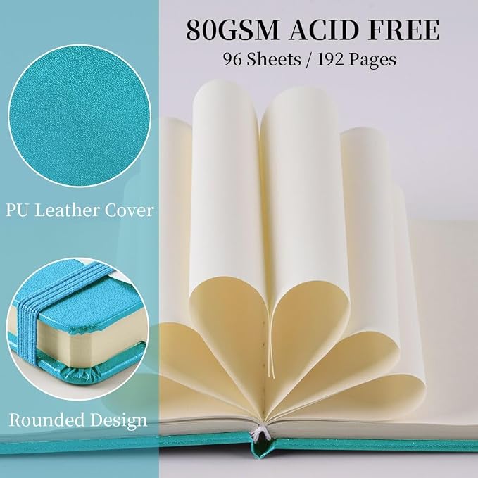 5x5" Pocket Sketch Book,80gsm Hardcover Art Sketchbook for Drawing Journal | PU Cover,Blank Paper,96Sheets/192Pages,Lay-Flat,Portable Travel Creation Paint Diary Memo Planner,Dry Media.Lake Blue