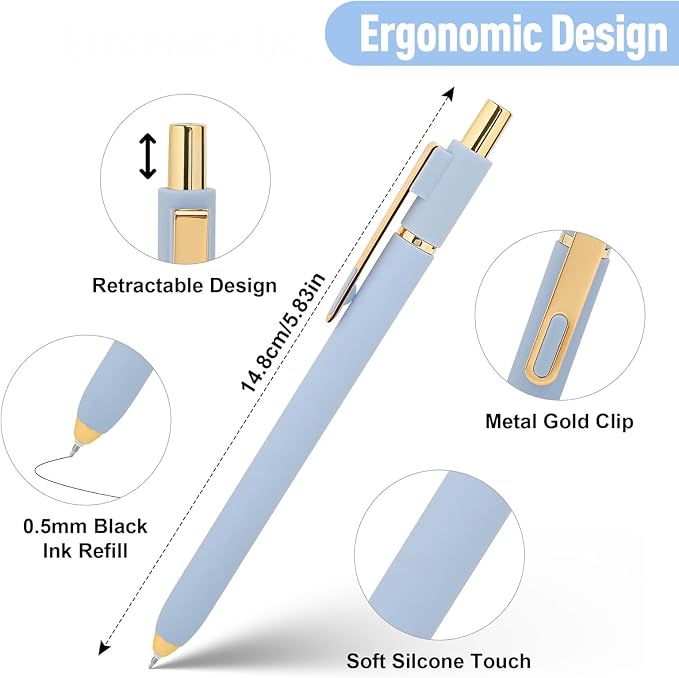 Gel Pens 6-Pack with Extra 3 Refills, 0.5mm Black Ink Fine Point Smooth Writing Pens, Quick Dry Ink No Smudge, Retractable Pens for Journaling Note Taking,Gift for Nurses,Teachers (Morandi- 6 Pcs)